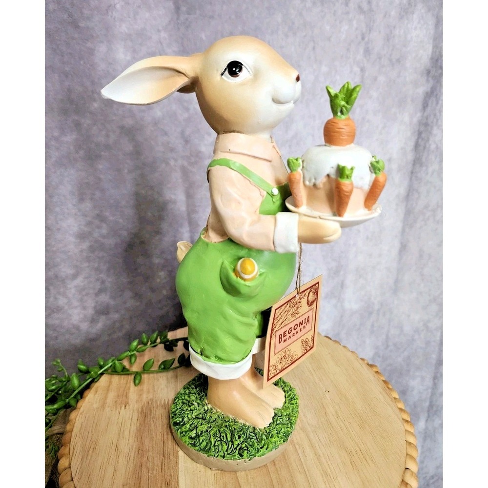 Begonia‎ Market Easter Bunny Rabbit W/ Carrot Cake Figurine 10" Spring Tabletop